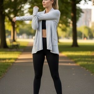 Athleta Pranayama Wrap Cardigan Gray Open Front Cozy Size Small